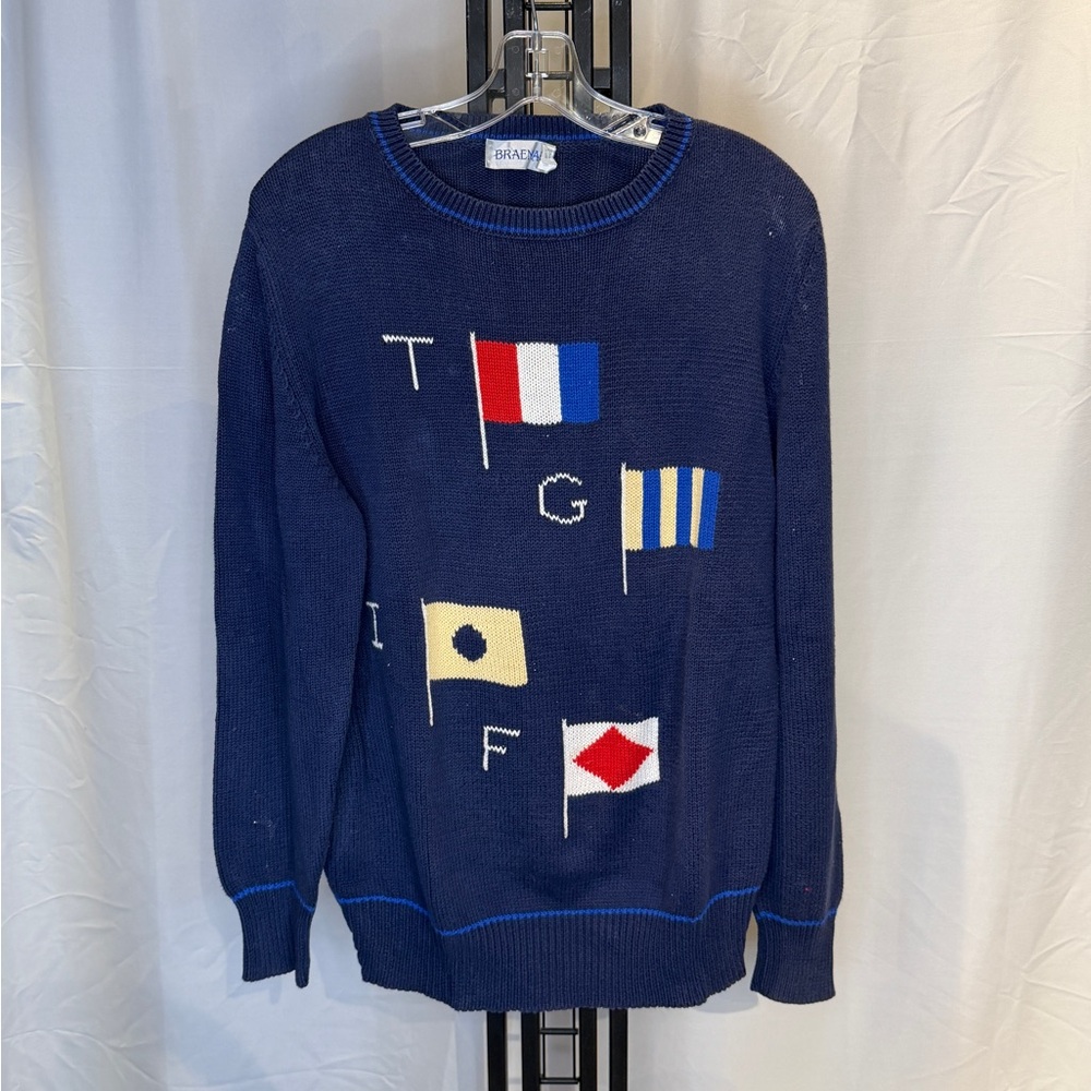 Men's‎ Blue Crewneck Sweater with Flag Design